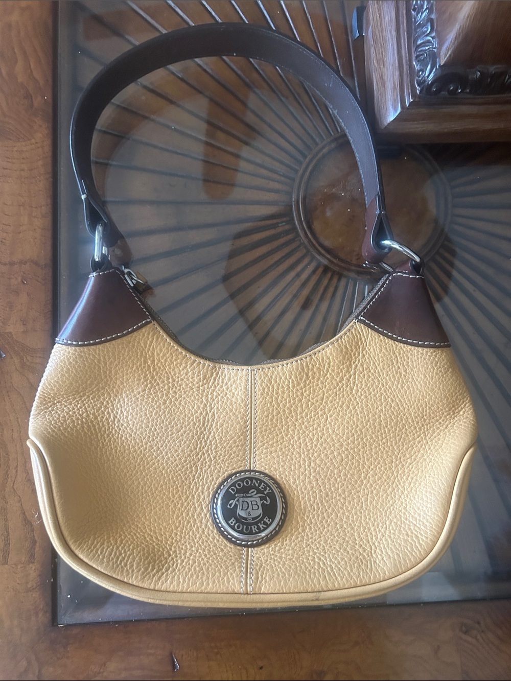 Dooney & Bourke Yellow Leather Shoulder Hobo with Brown Trim VGUC